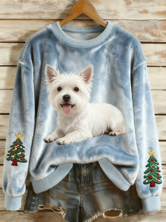Top Décontracté en Flanelle Imprimé Art de Noël Animal Rétro Femme