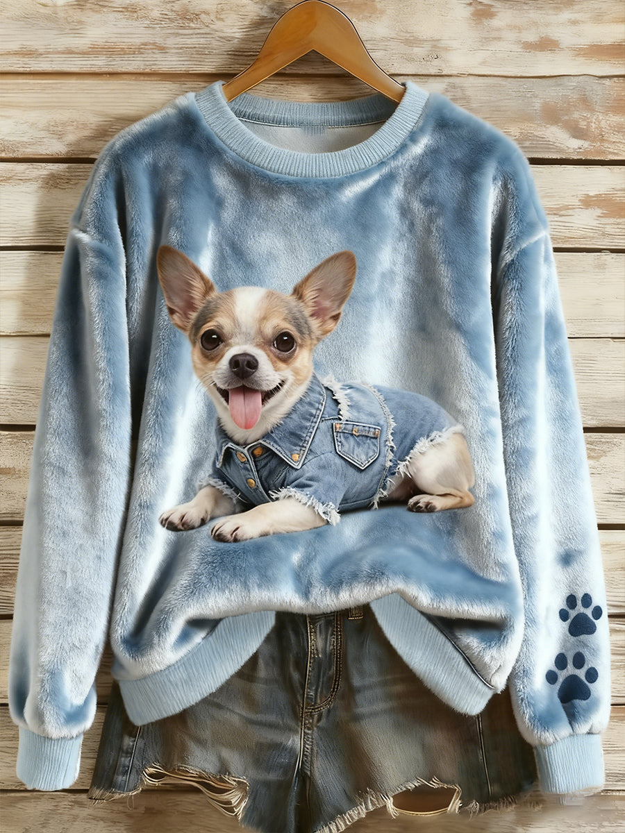 Top Décontracté en Flanelle Imprimé Art de Noël Animal Rétro Femme