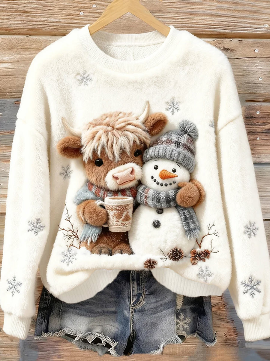 Top Décontracté en Flanelle Imprimé Art de Noël Animal Rétro Femme