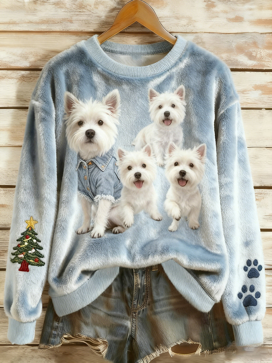 Top Décontracté en Flanelle Imprimé Art de Noël Animal Rétro Femme
