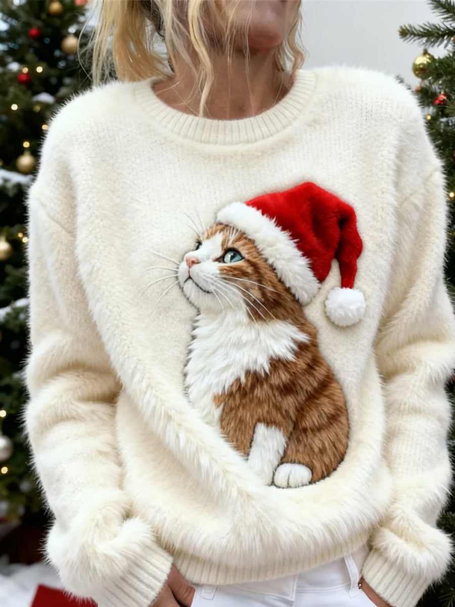 Top Décontracté en Flanelle Imprimé Art de Noël Animal Rétro Femme