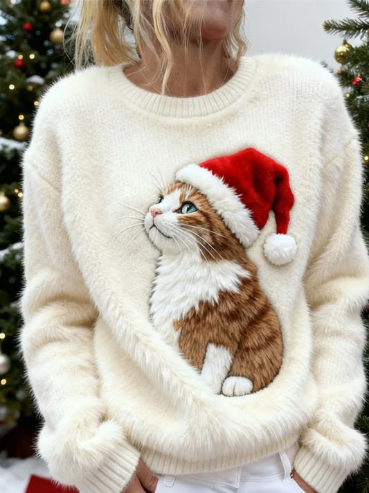 Top Décontracté en Flanelle Imprimé Art de Noël Animal Rétro Femme