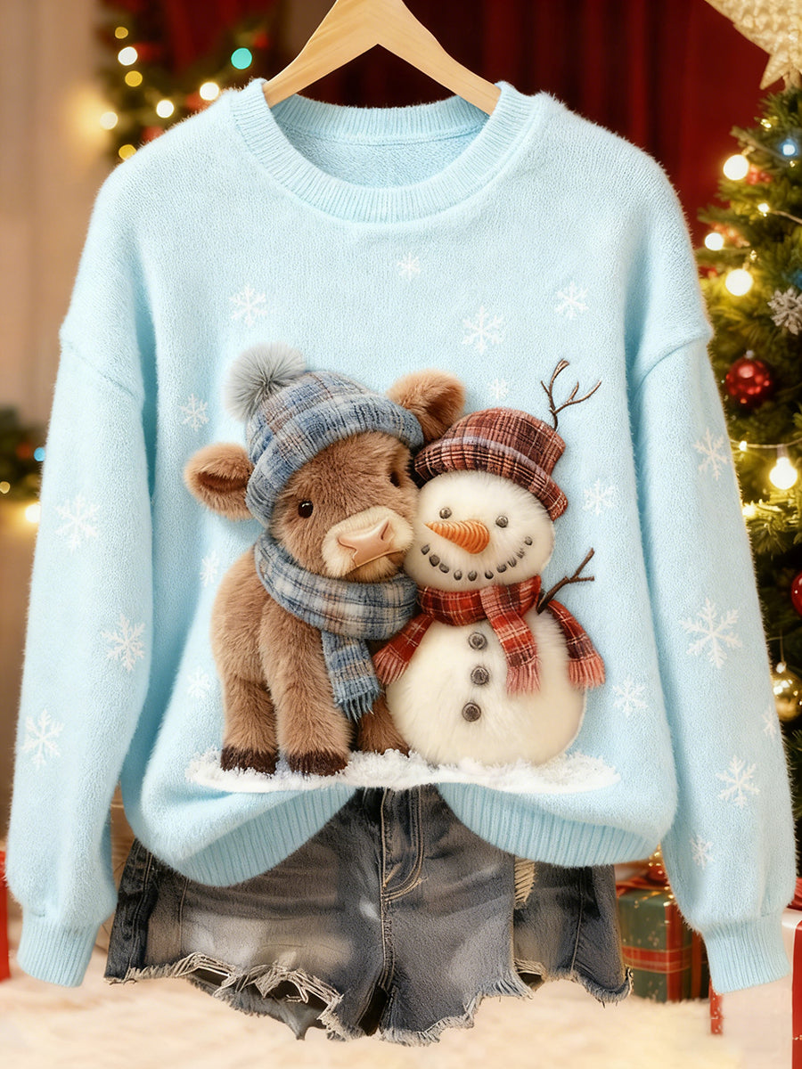 Top Décontracté en Flanelle Imprimé Art de Noël Animal Rétro Femme