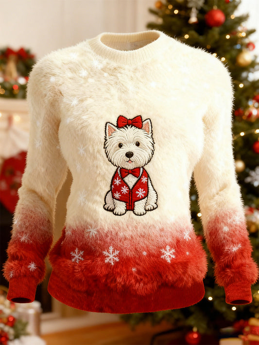 Top Décontracté en Flanelle Imprimé Art de Noël Animal Rétro Femme