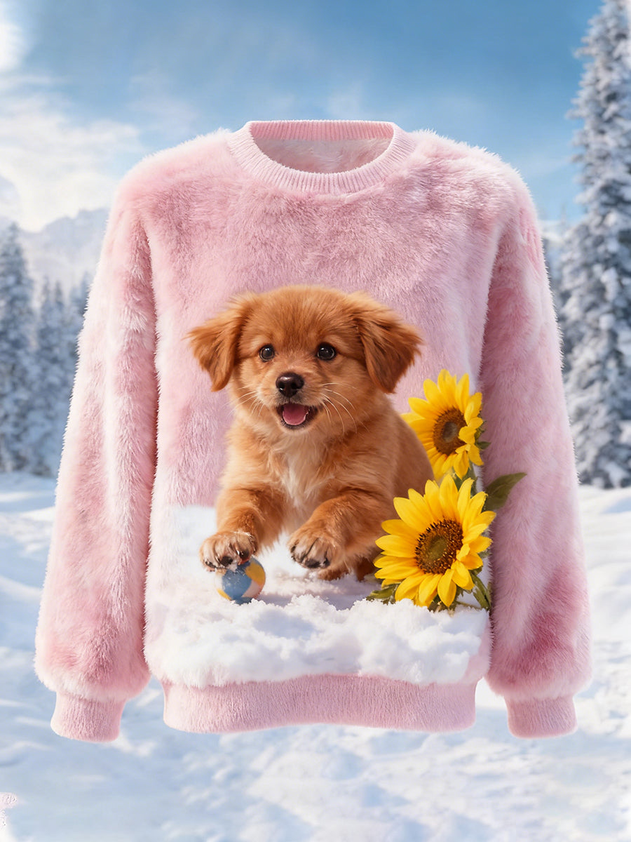 Top Décontracté en Flanelle Imprimé Art de Noël Animal Rétro Femme