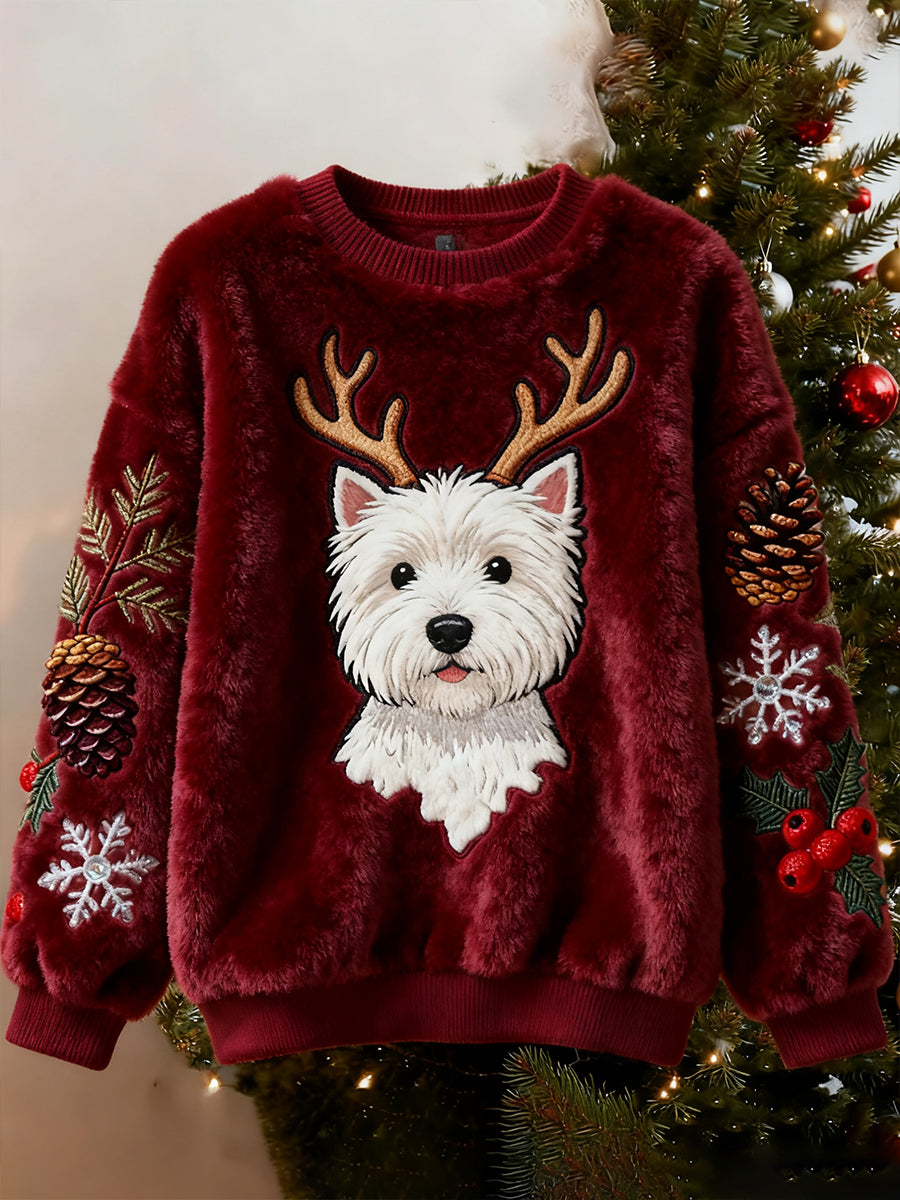 Top Décontracté en Flanelle Imprimé Art de Noël Animal Rétro Femme