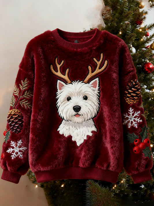 Top Décontracté en Flanelle Imprimé Art de Noël Animal Rétro Femme