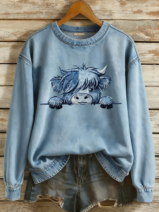 Highland Cow Art Print Chemise de sport décontractée pour femmes