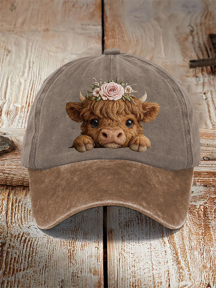 Casquette unisexe décontractée à imprimé art de vache Highland