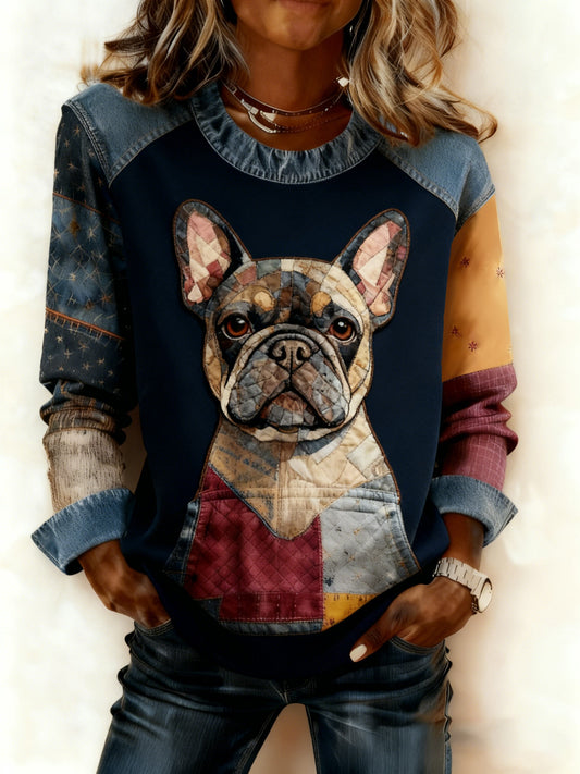 Sweat-shirt Femme Art Dog Denim Patchwork