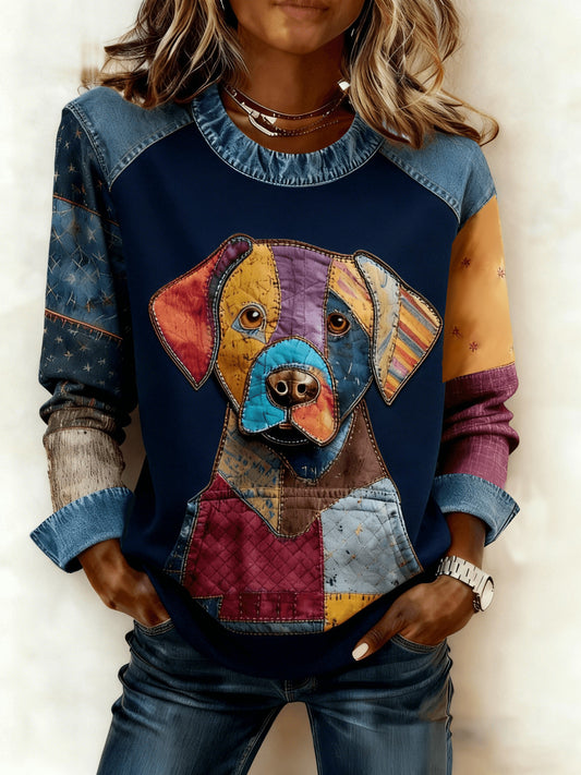 Sweat-shirt Femme Art Dog Denim Patchwork