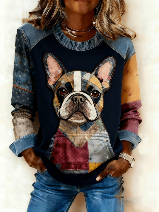 Sweat-shirt Femme Art Dog Denim Patchwork