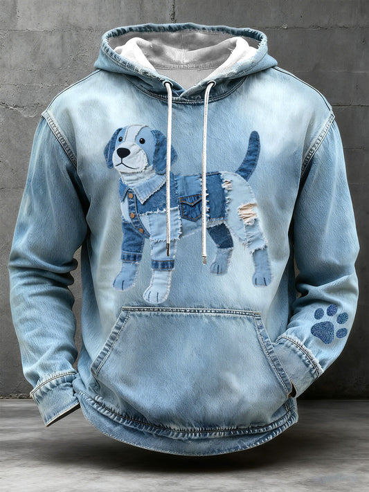 Hommes Denim Patchwork Art Beagle Chien Motif Hoodie