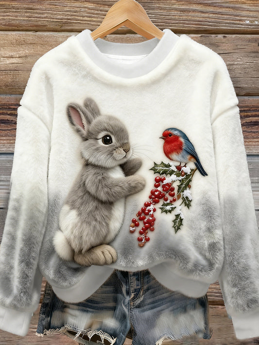 Sweat à Capuche en Flanelle Lapin de Noël Femme