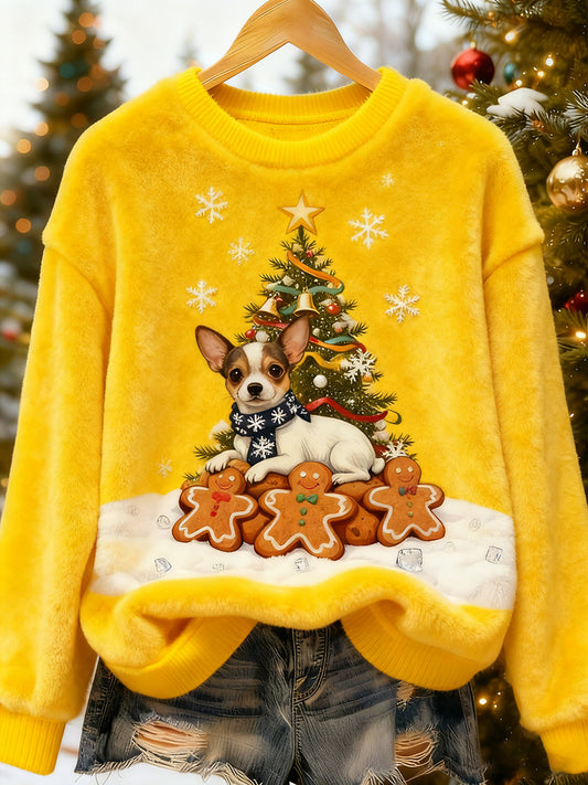 Top Décontracté en Flanelle Imprimé Art de Noël Animal Rétro Femme