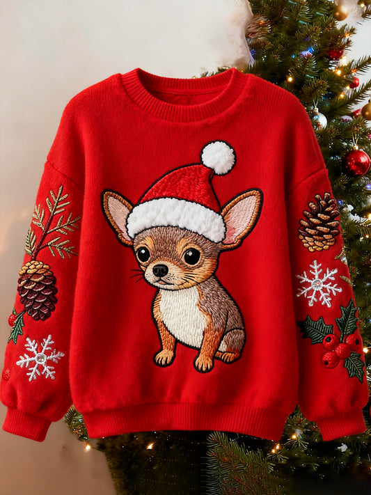 Top Décontracté en Flanelle Imprimé Art de Noël Animal Rétro Femme