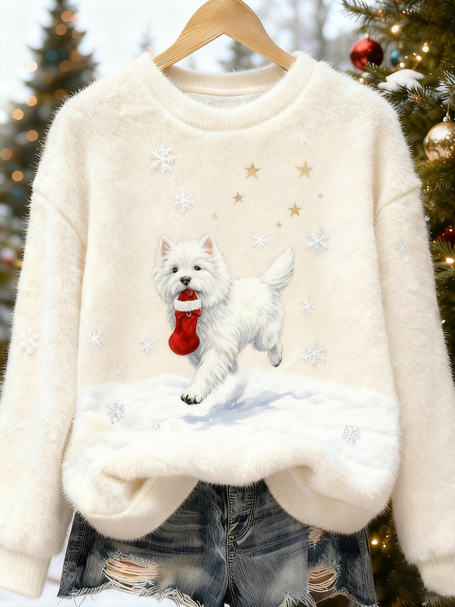 Top Décontracté en Flanelle Imprimé Art de Noël Animal Rétro Femme