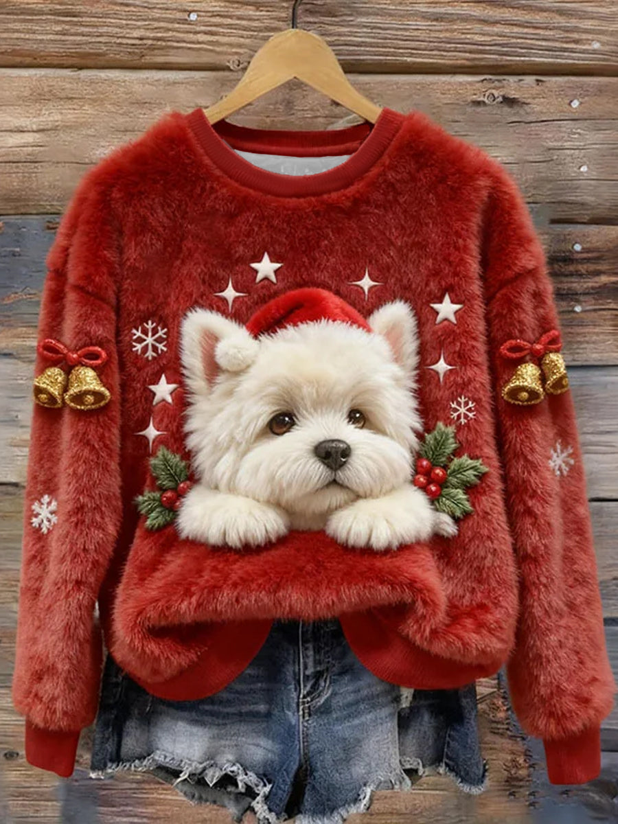 Sweat à capuche en flanelle pour femmes de Noël mignon chien art