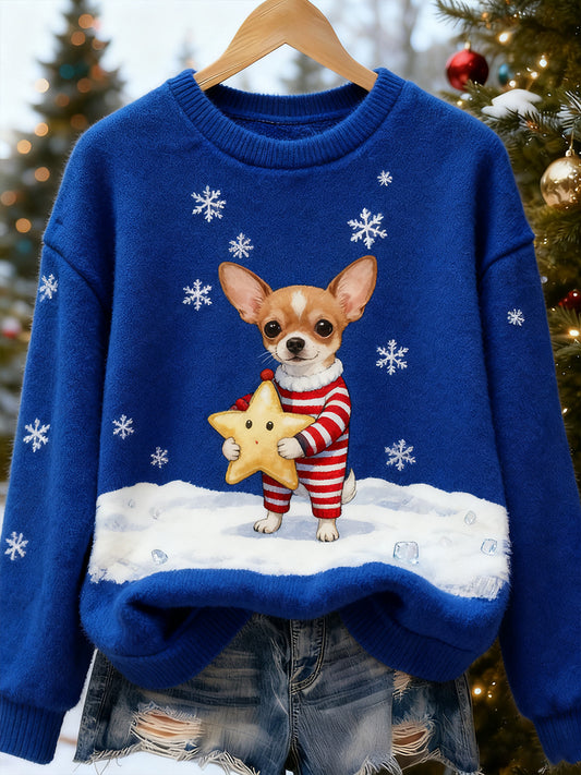 Top Décontracté en Flanelle Imprimé Art de Noël Animal Rétro Femme