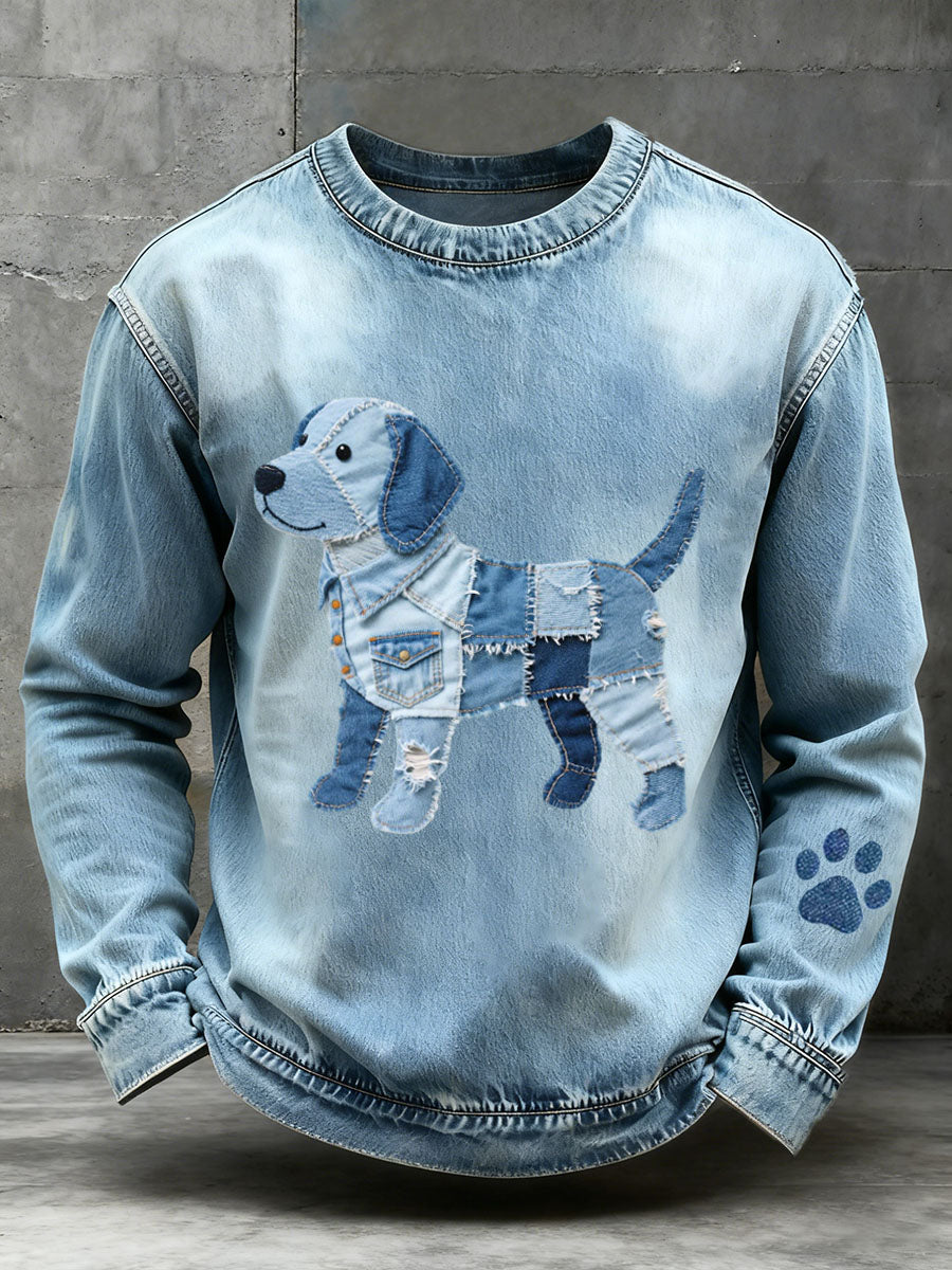 Denim Patchwork Art Beagle Dog Pattern Sweatshirt pour hommes