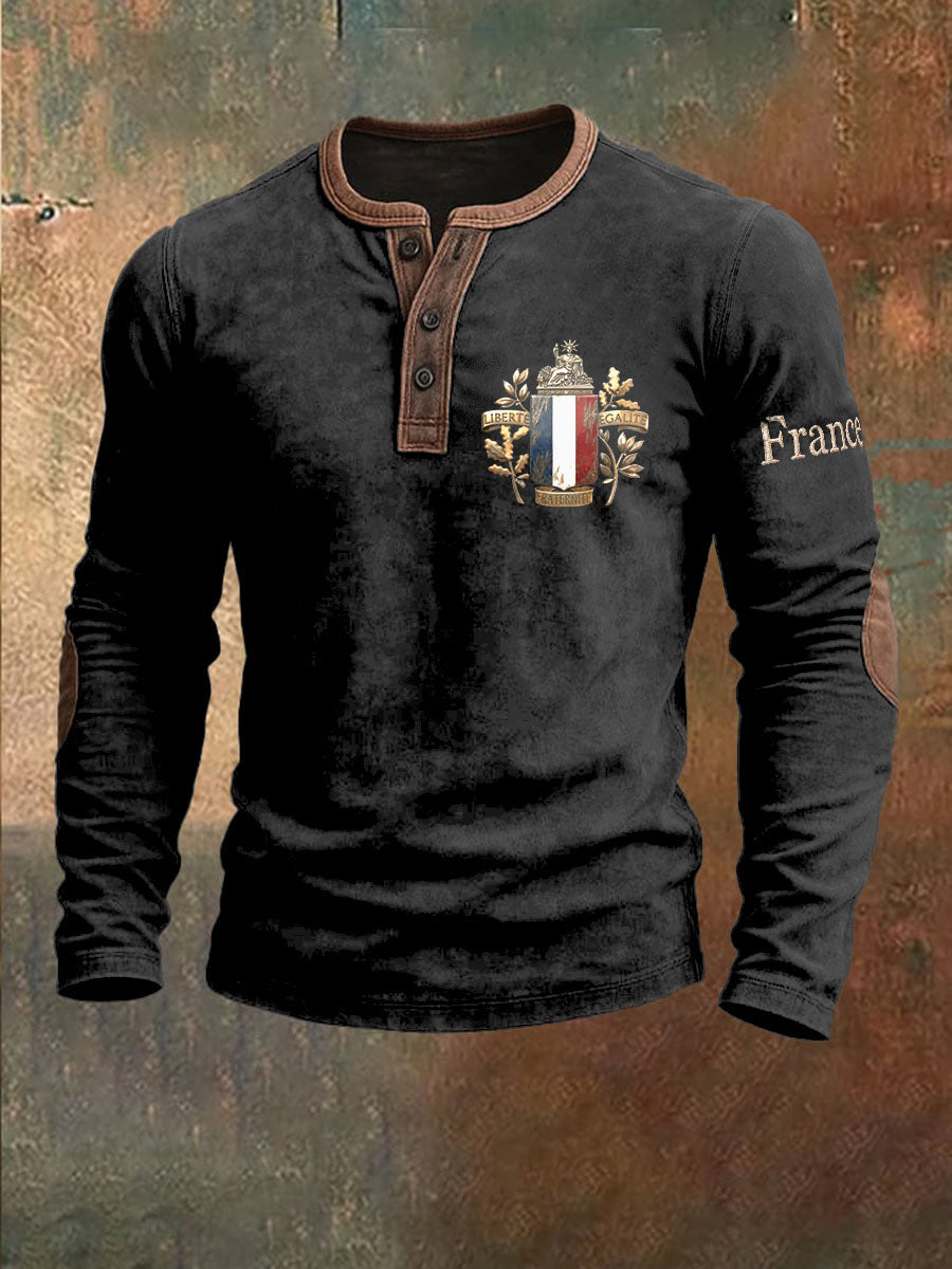 Sweat-shirt à manches longues pour homme French Flag Patch