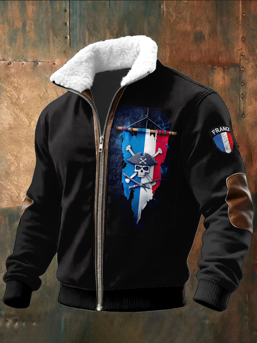 Sweat-shirt à capuche imprimé pirate du drapeau français pour hommes