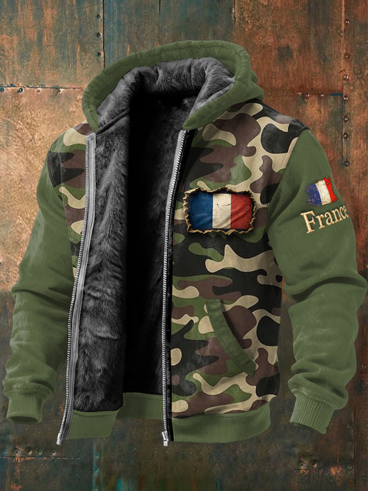 Veste Homme French Camouflage Patchwork Doublée Polaire