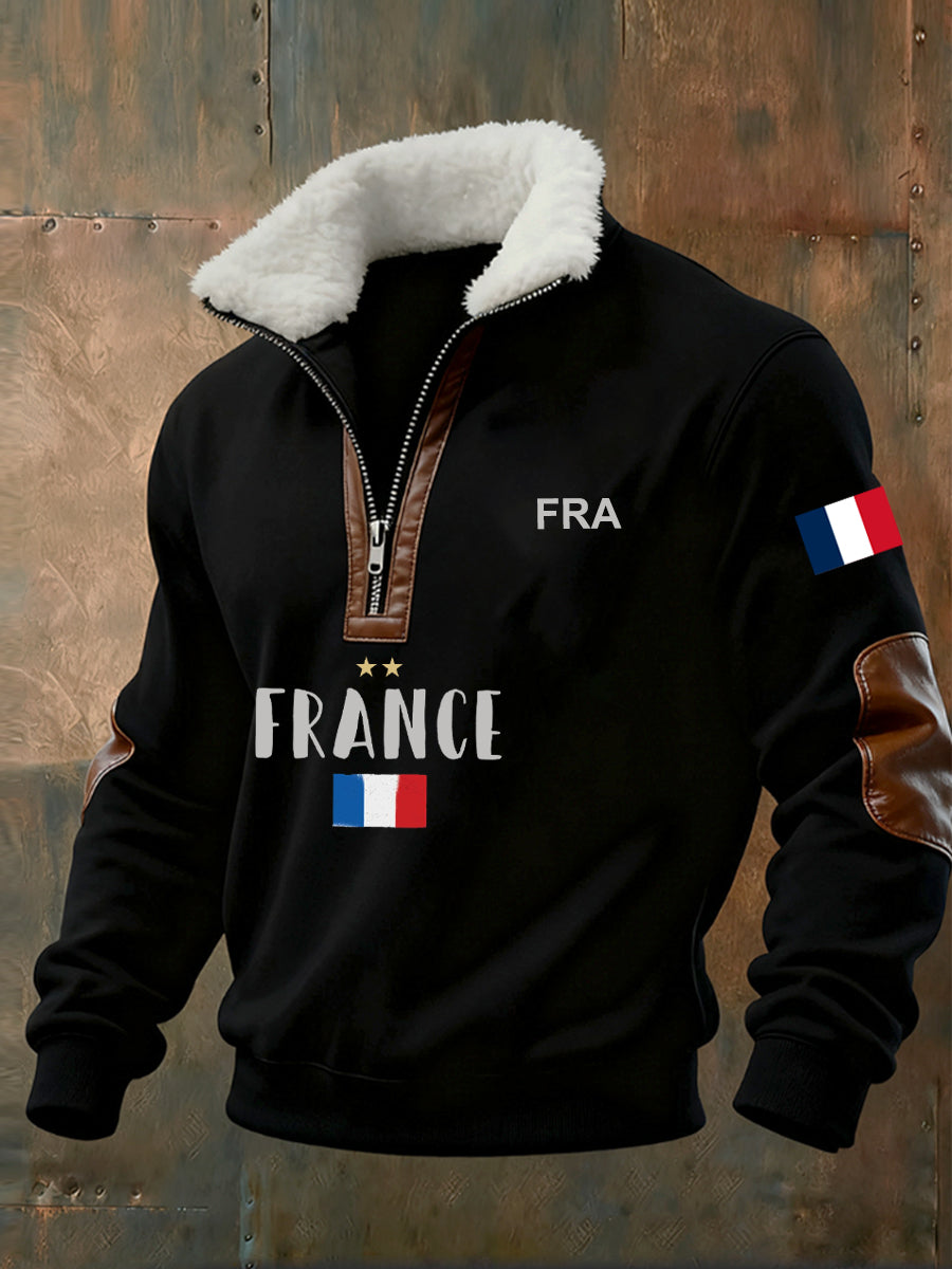 Sweat-shirt décontracté imprimé vintage pour homme avec col en polaire