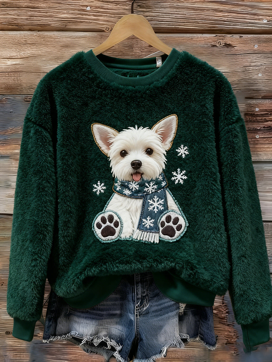 Top Décontracté en Flanelle Imprimé Art de Noël Animal Rétro Femme