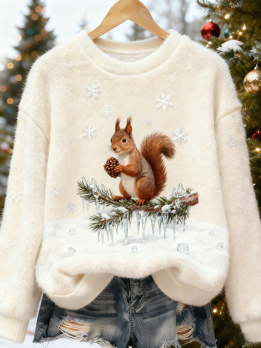 Top Décontracté en Flanelle Imprimé Art de Noël Animal Rétro Femme