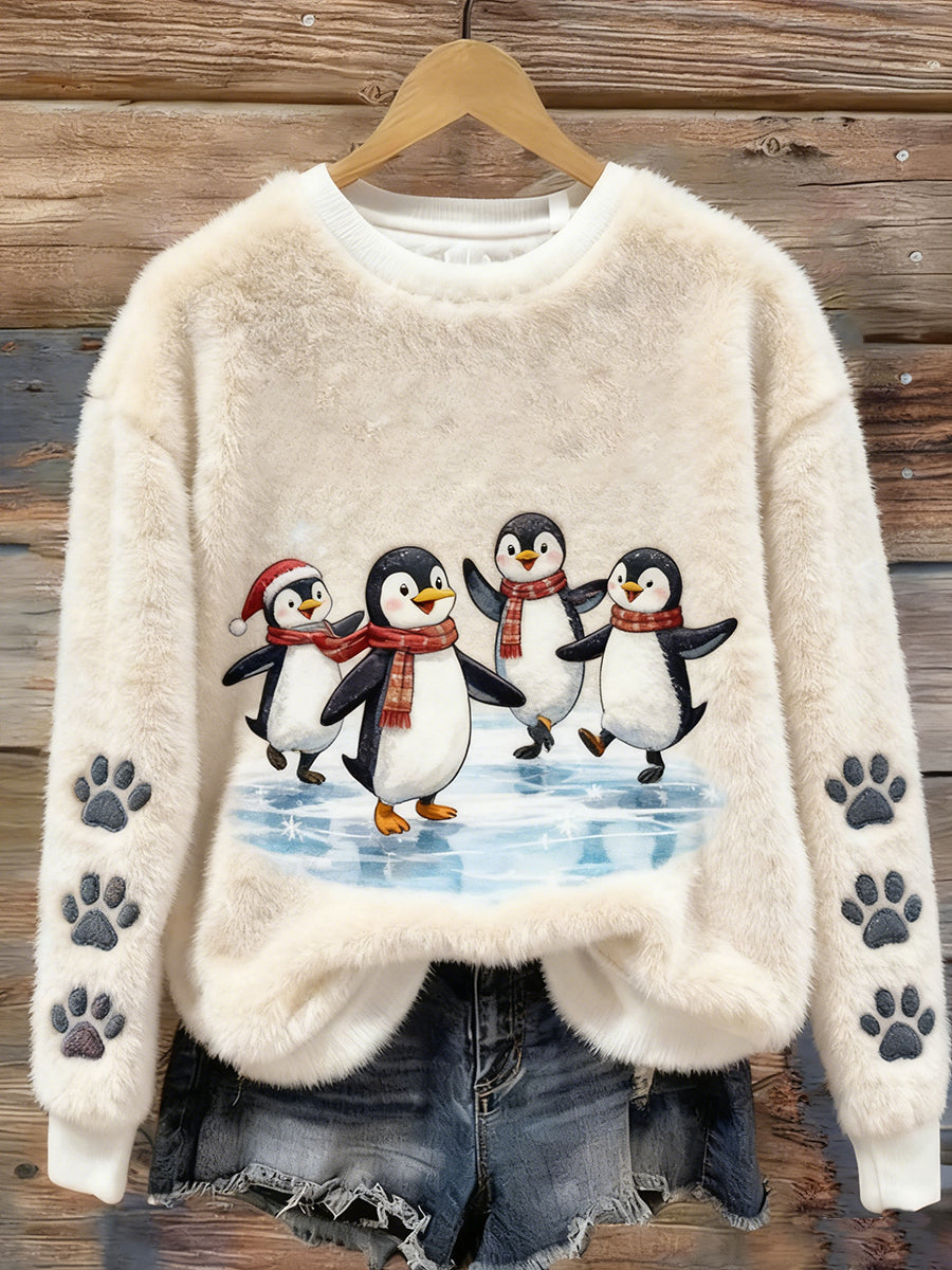 Top Décontracté en Flanelle Imprimé Art de Noël Animal Rétro Femme