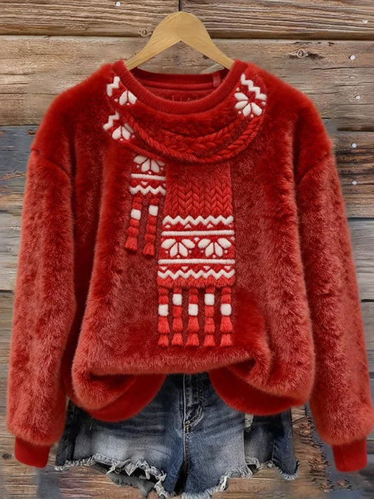 Top Décontracté en Flanelle Imprimé Art de Noël Animal Rétro Femme