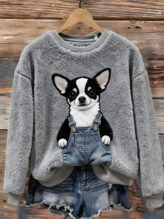 Top Décontracté en Flanelle Imprimé Art de Noël Animal Rétro Femme