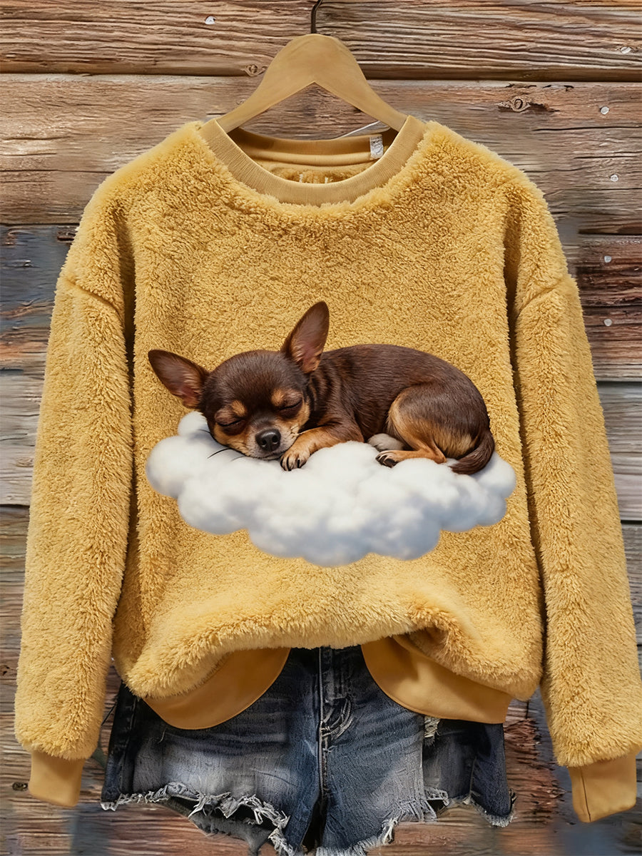 Top Décontracté en Flanelle Imprimé Art de Noël Animal Rétro Femme