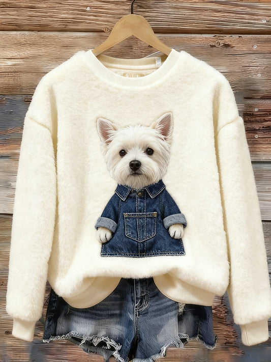 Top Décontracté en Flanelle Imprimé Art de Noël Animal Rétro Femme