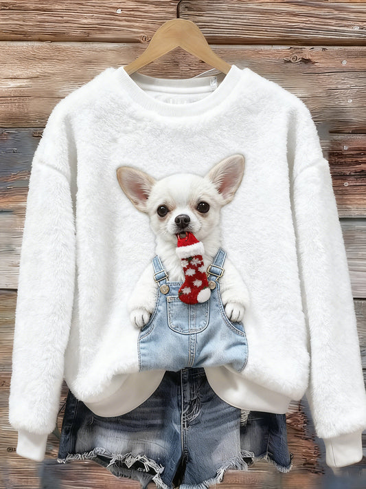 Top Décontracté en Flanelle Imprimé Art de Noël Animal Rétro Femme