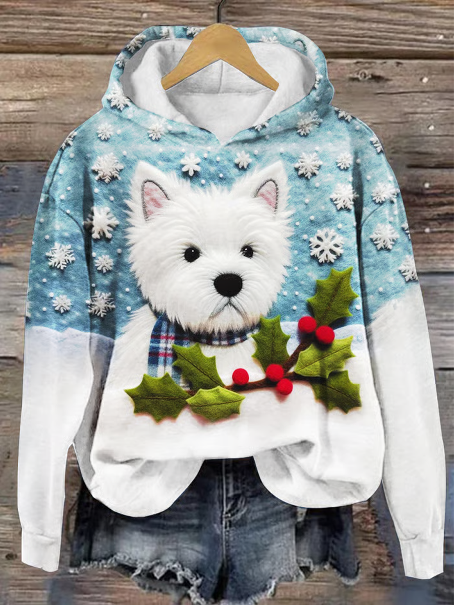Chien mignon Noël Art imprimé Sweatshirt régulier des femmes