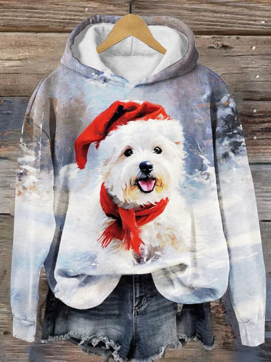 Chien mignon Noël Art imprimé Sweatshirt régulier des femmes