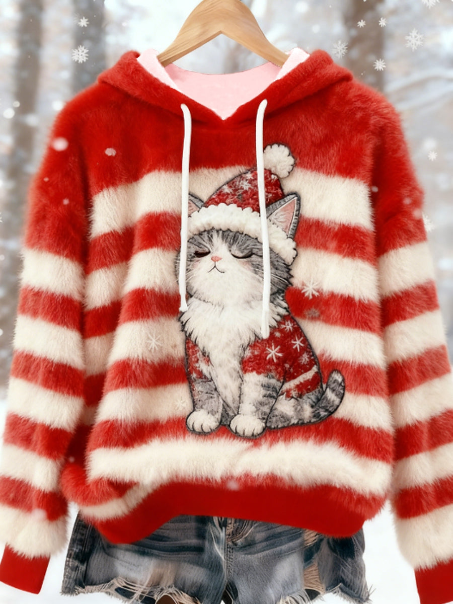 Les femmes de Noël mignon chat flanelle Hoodie Hoodie flanelle