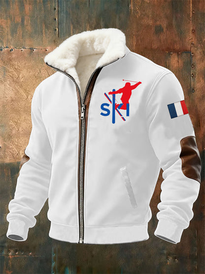 Sweat-shirt zippé à col en peluche pour homme