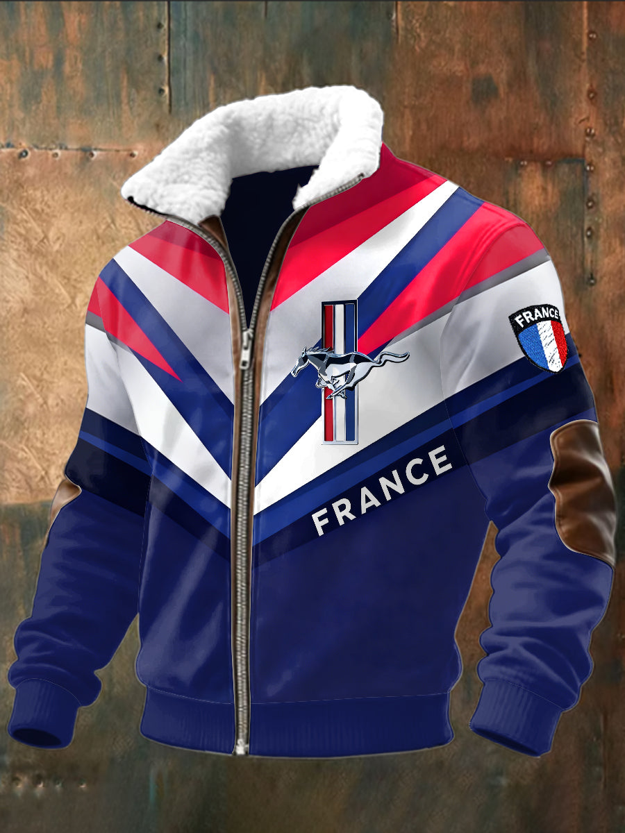 Veste Sweat-shirt à motif patchwork drapeau français pour hommes