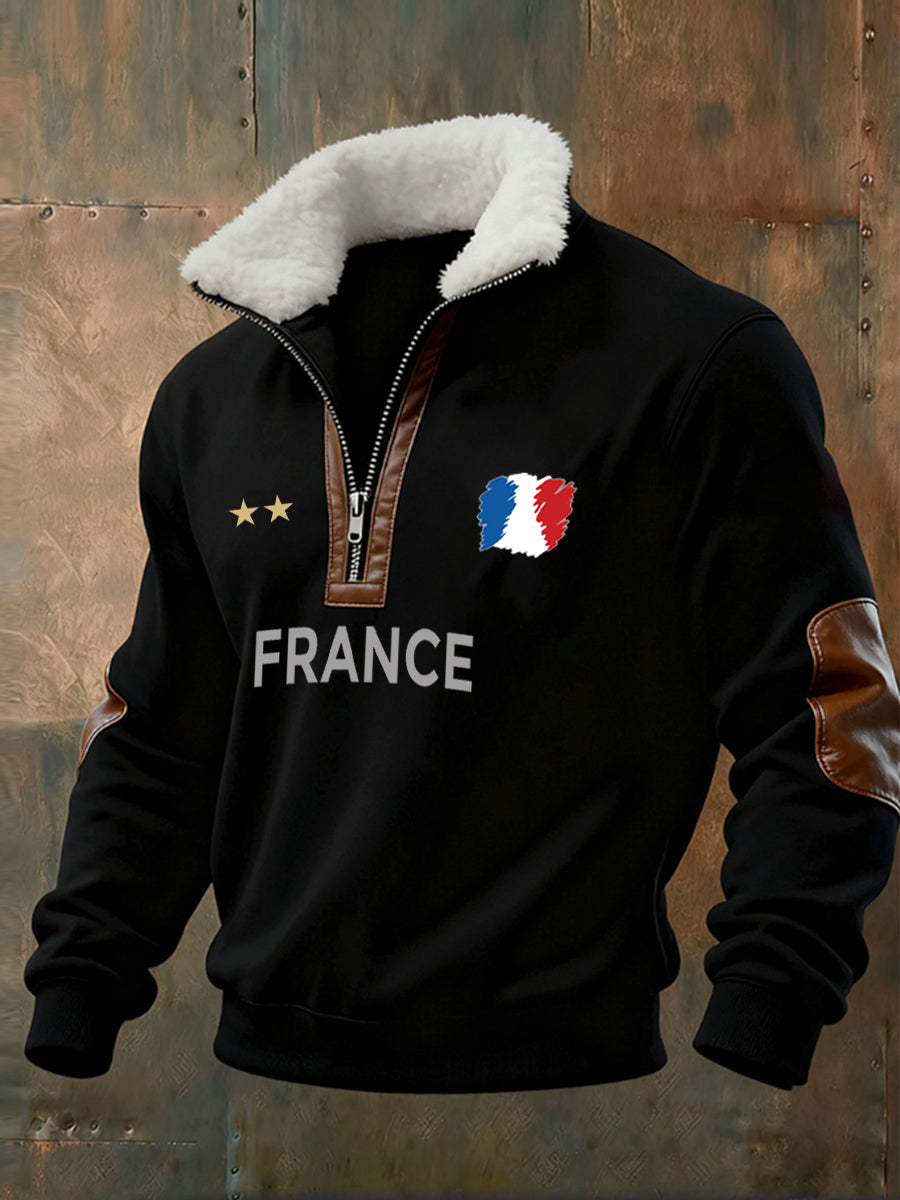 Sweat-shirt décontracté imprimé vintage pour homme avec col en polaire