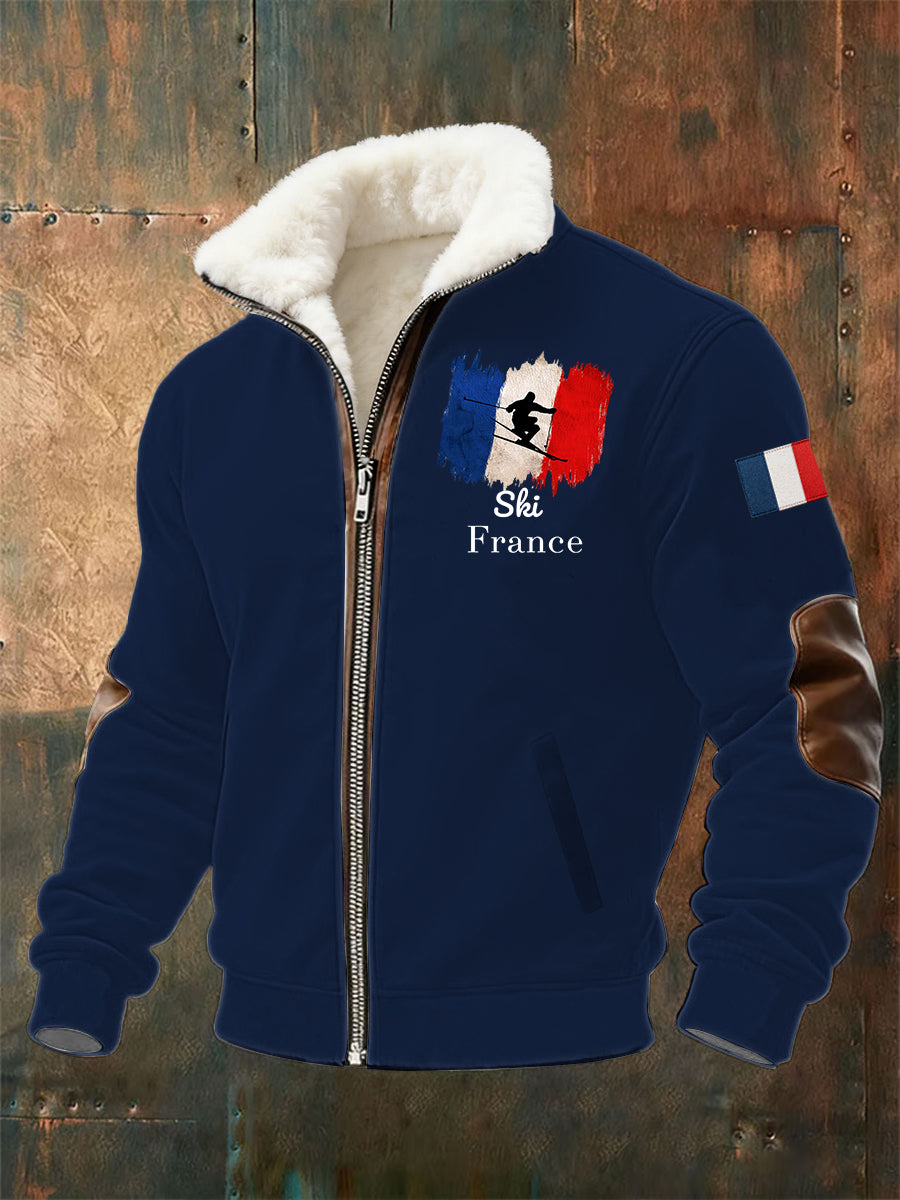 Sweat zippé France Ski en peluche pour homme