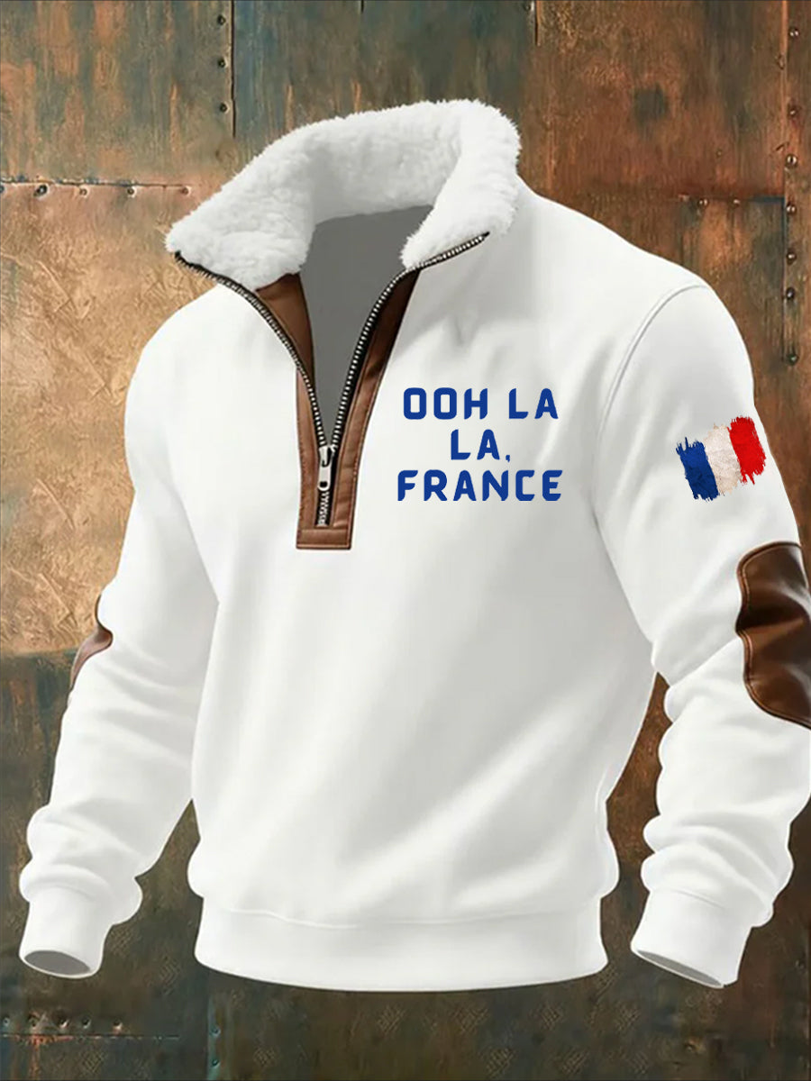 Sweat-shirt décontracté imprimé vintage pour homme avec col en polaire