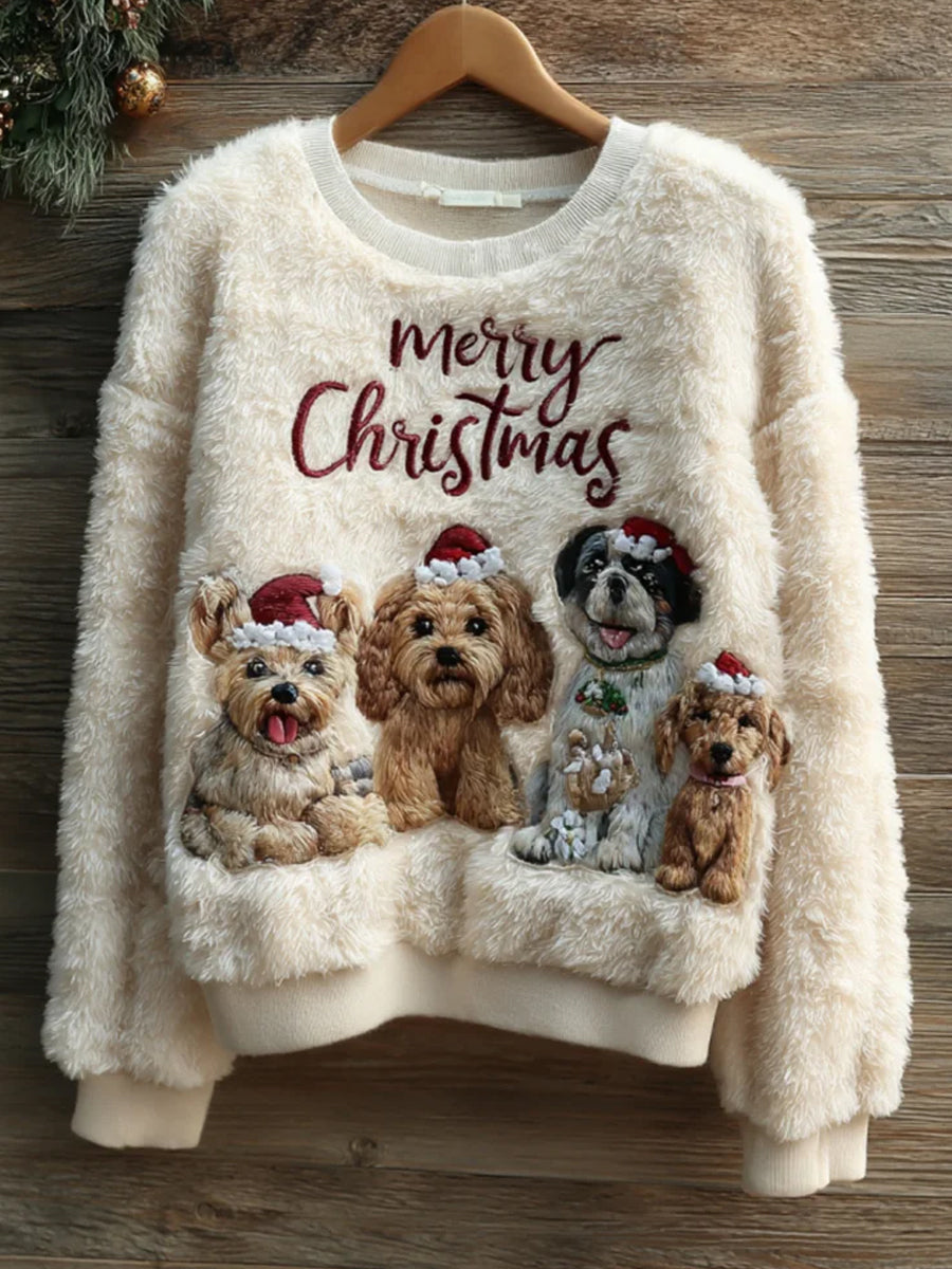 Haut en flanelle de confort décontracté imprimé Art de Noël animal rétro pour femmes