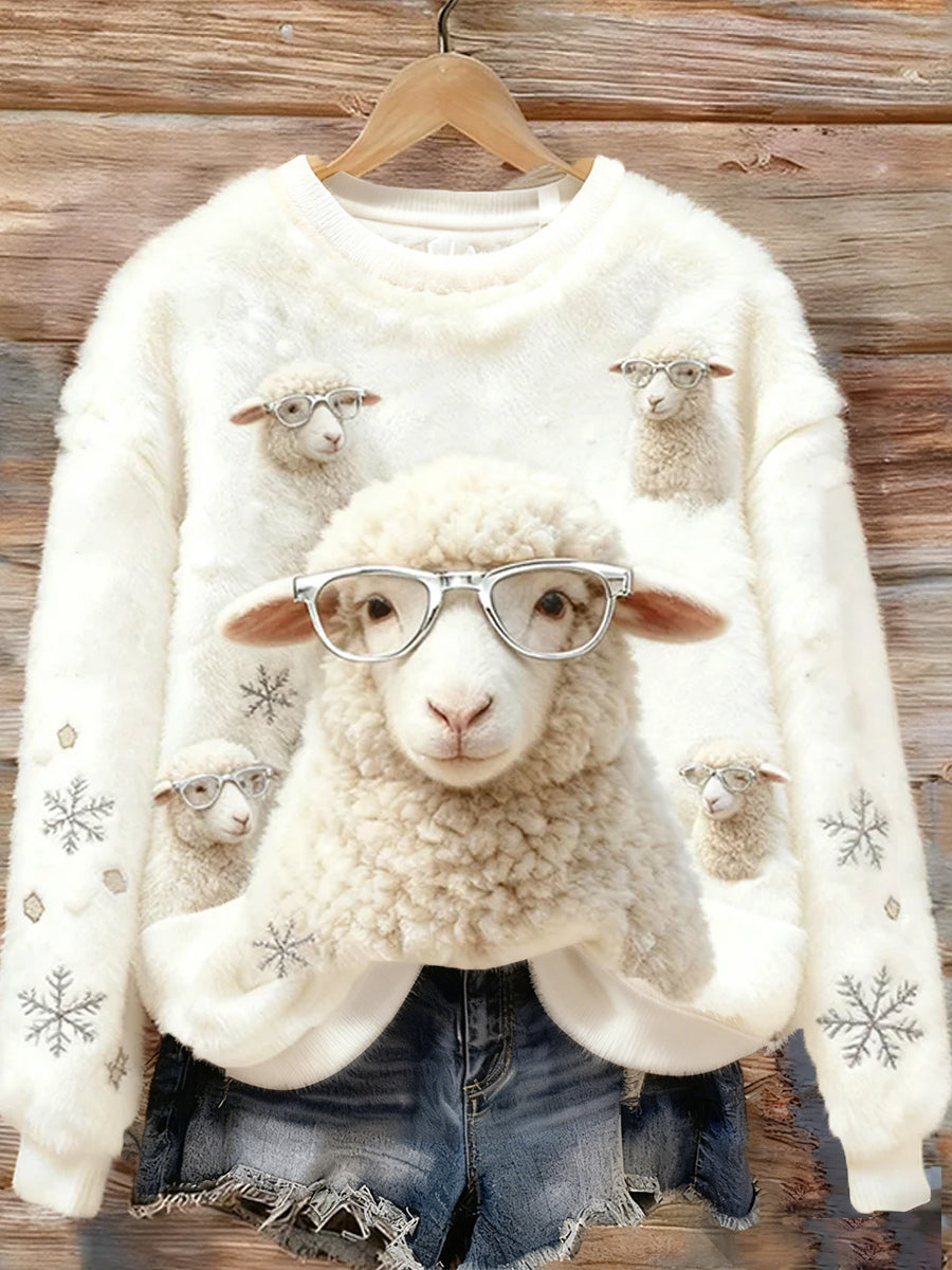 Haut en flanelle de confort décontracté imprimé Art de Noël animal rétro pour femmes