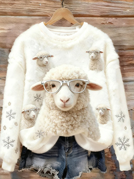 Haut en flanelle de confort décontracté imprimé Art de Noël animal rétro pour femmes