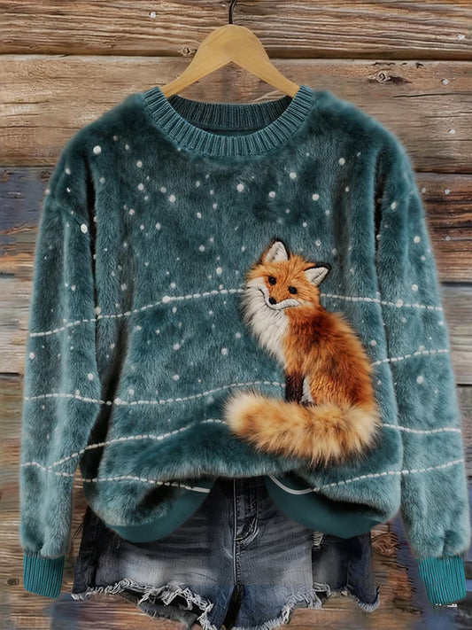 Haut en flanelle de confort décontracté imprimé Art de Noël animal rétro pour femmes