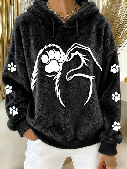 Sweat à capuche en flanelle imprimé animal amusant pour femmes