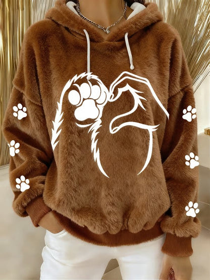 Sweat à capuche en flanelle imprimé animal amusant pour femmes